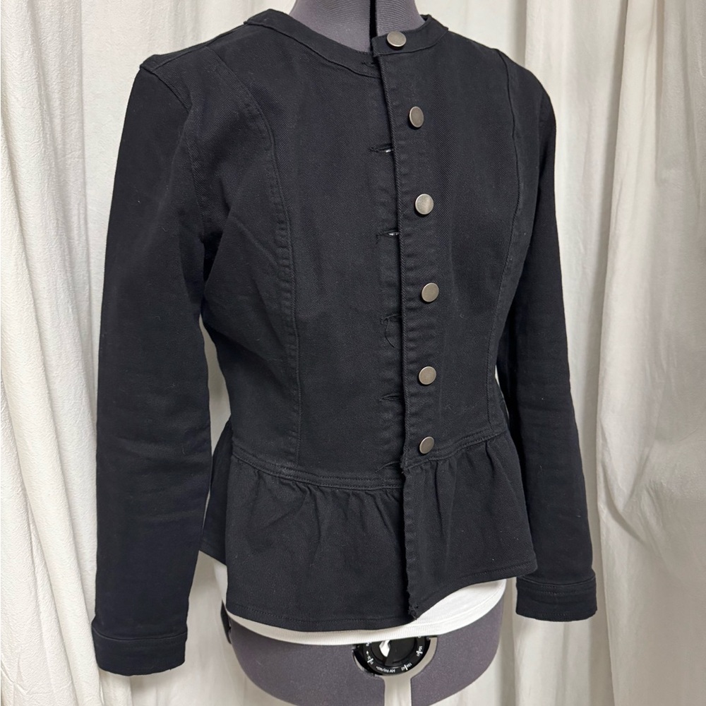 Allegra K Black Peplum Button-Front Blazer Jacket